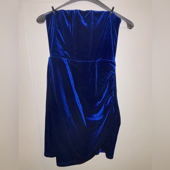 Lulus Velvet Blue Strapless Mini Dress - Picture 7 of 9